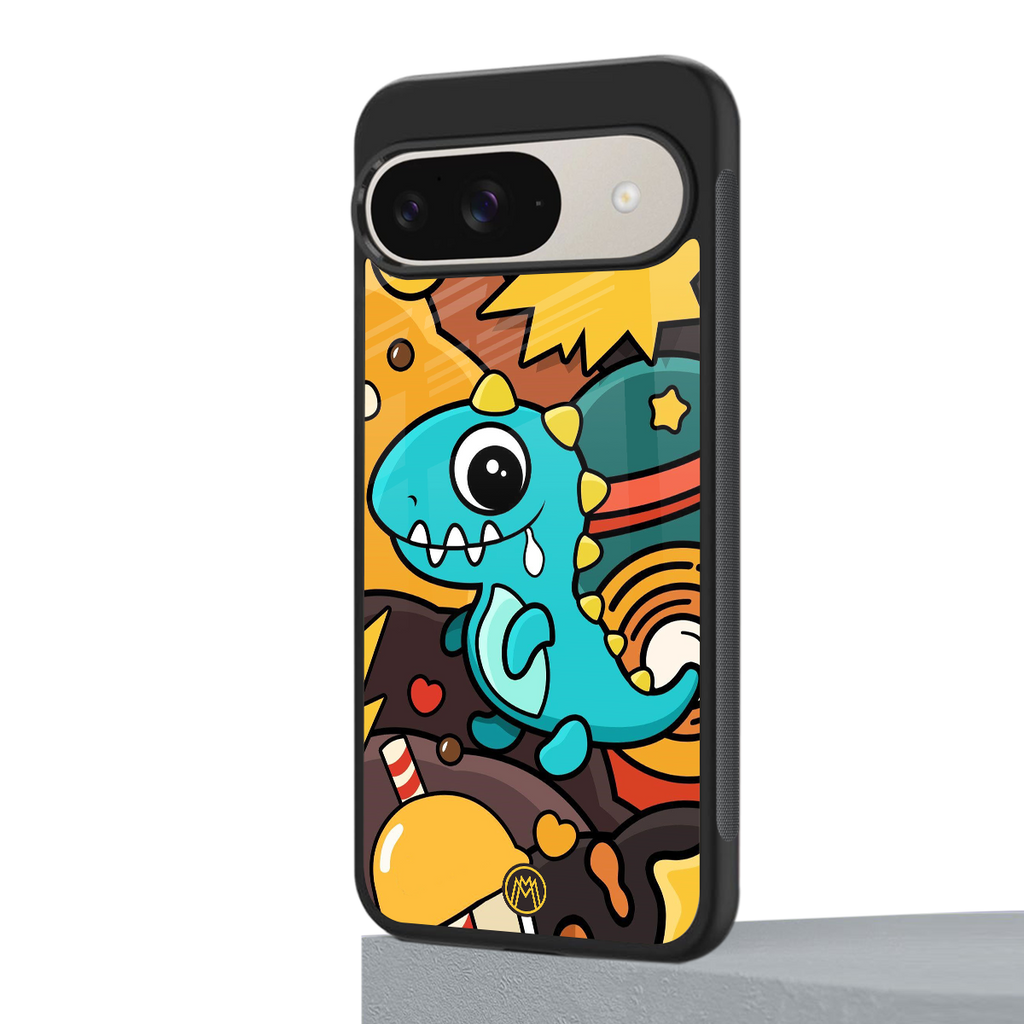 emerald green dinosaur back phone cover | glass case for google pixel 9
