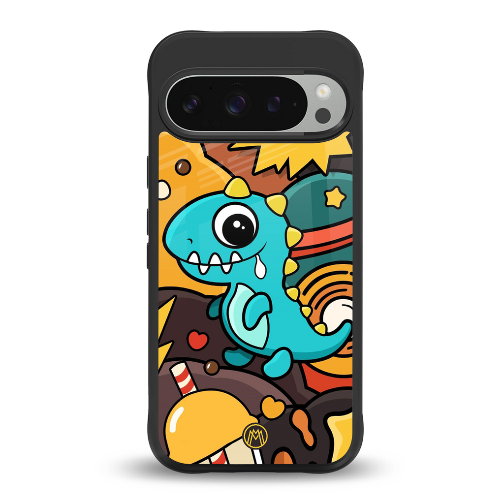 emerald green dinosaur back phone cover | glass case for google pixel 9 pro