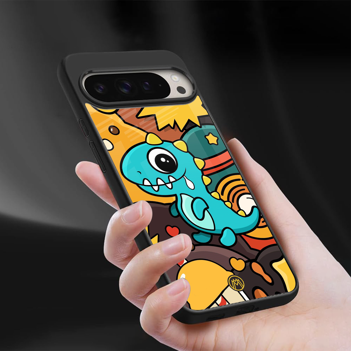 emerald green dinosaur back phone cover | glass case for google pixel 9 pro xl