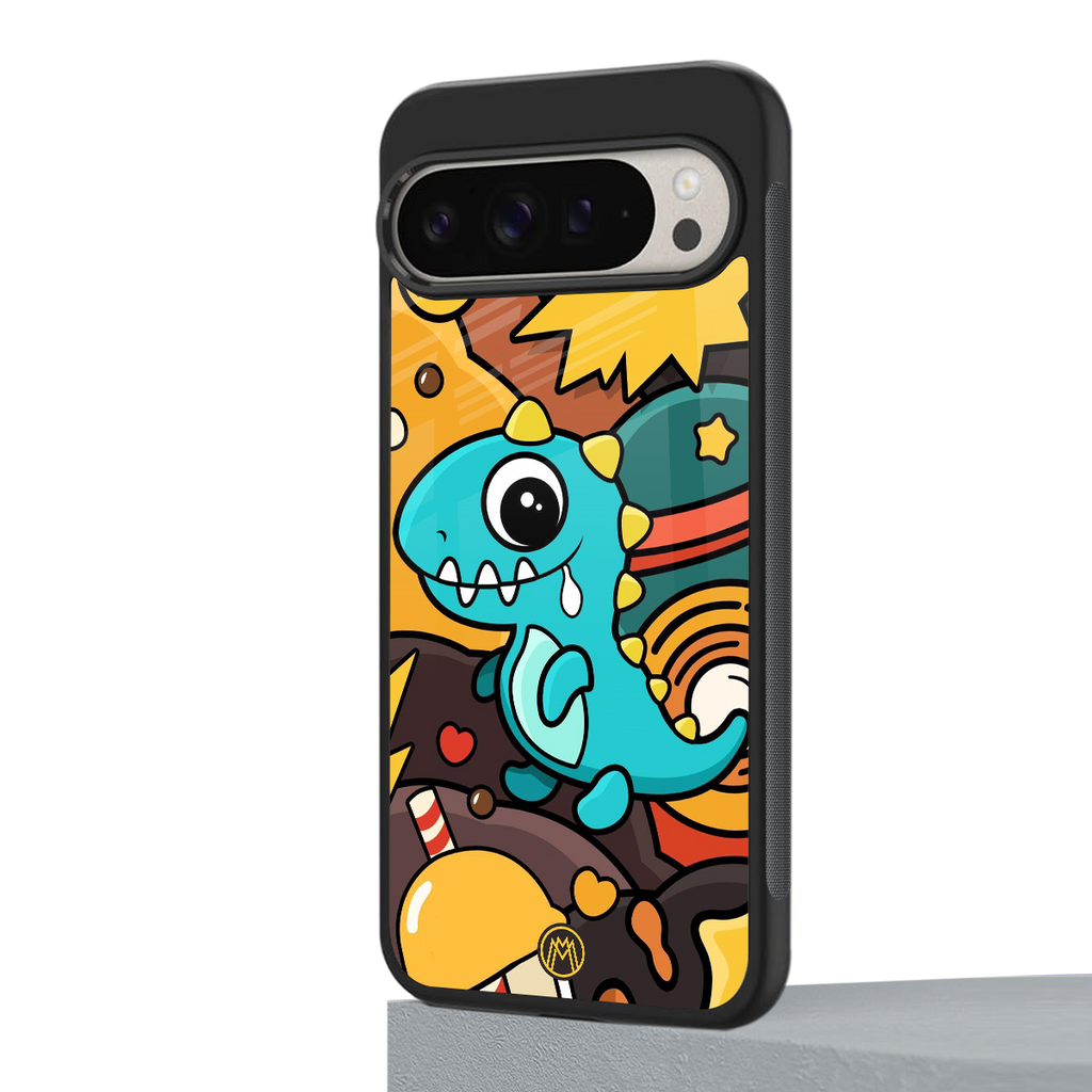 emerald green dinosaur back phone cover | glass case for google pixel 9 pro