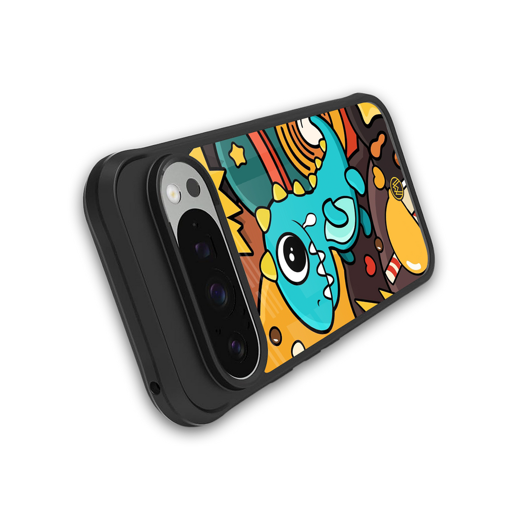 emerald green dinosaur back phone cover | glass case for google pixel 9 pro