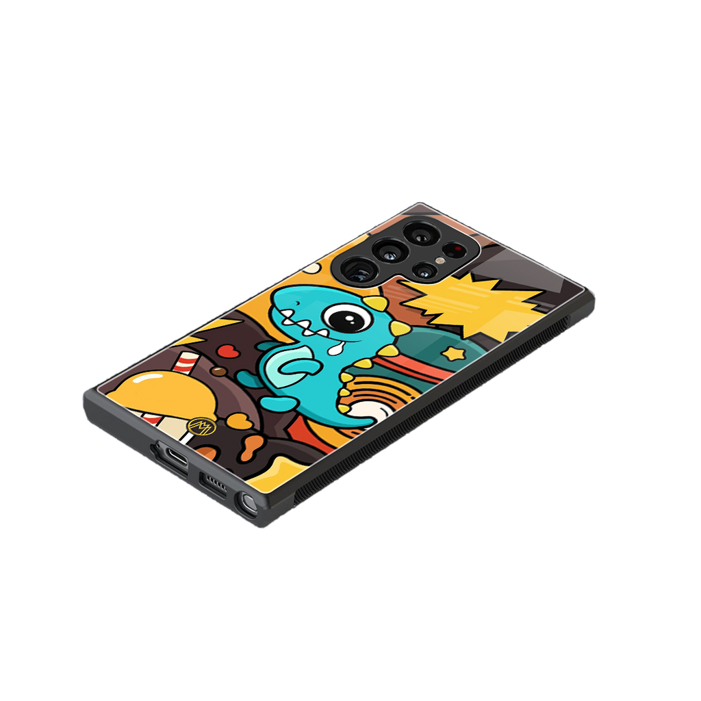 emerald green dinosaur back phone cover | glass case for samsung galaxy s23 ultra