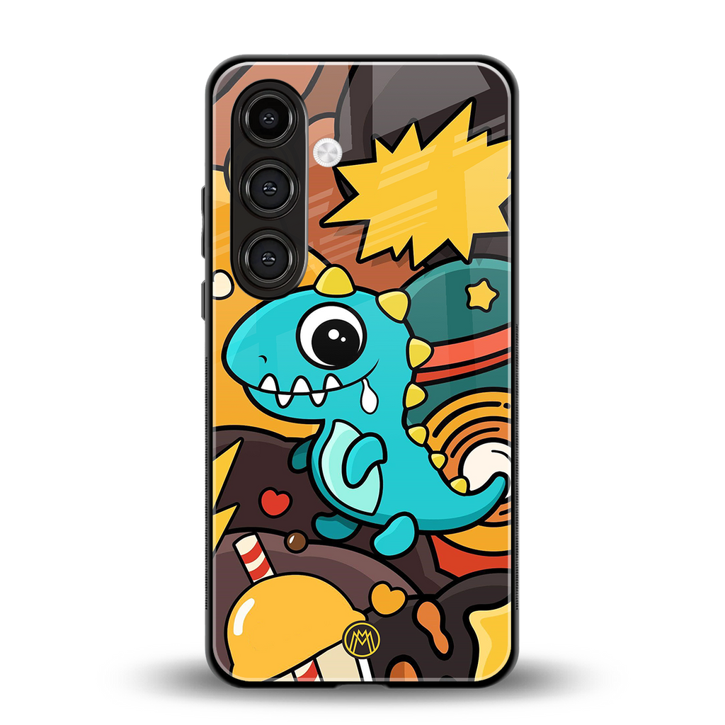 emerald green dinosaur back phone cover | glass case for samsung galaxy s24 fe
