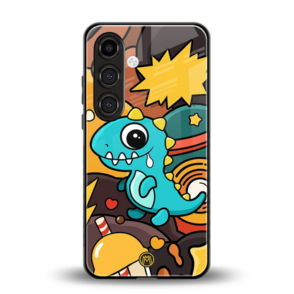 emerald green dinosaur back phone cover | glass case for samsung galaxy s23 plus