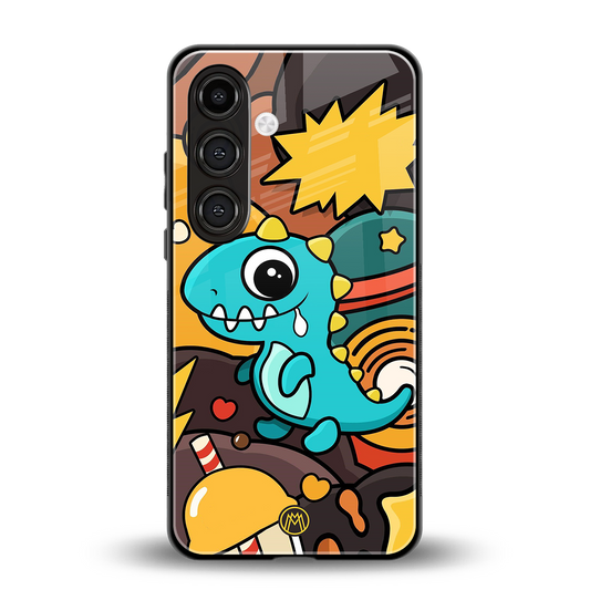 emerald green dinosaur back phone cover | glass case for samsung galaxy s23 plus