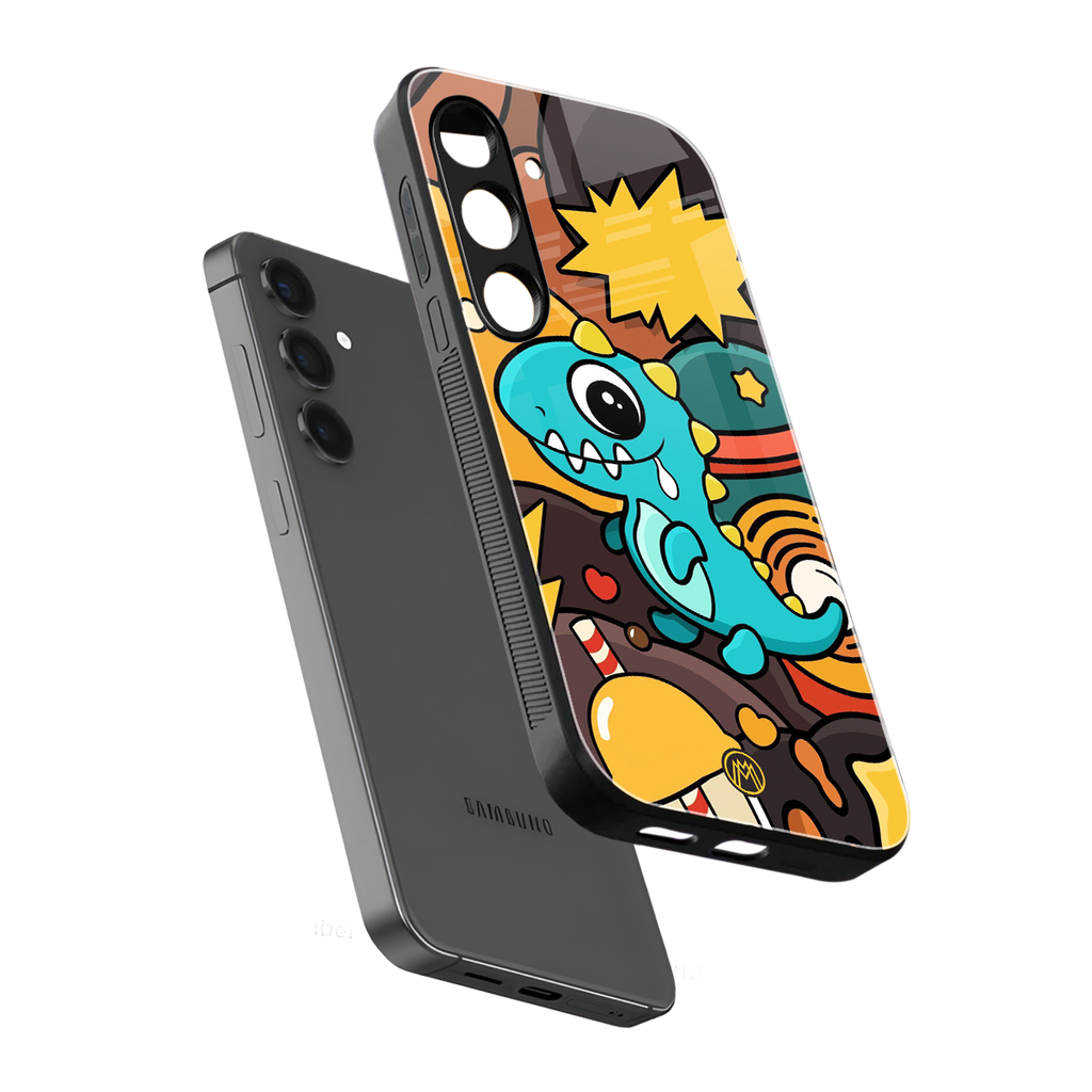 emerald green dinosaur back phone cover | glass case for samsung galaxy s24