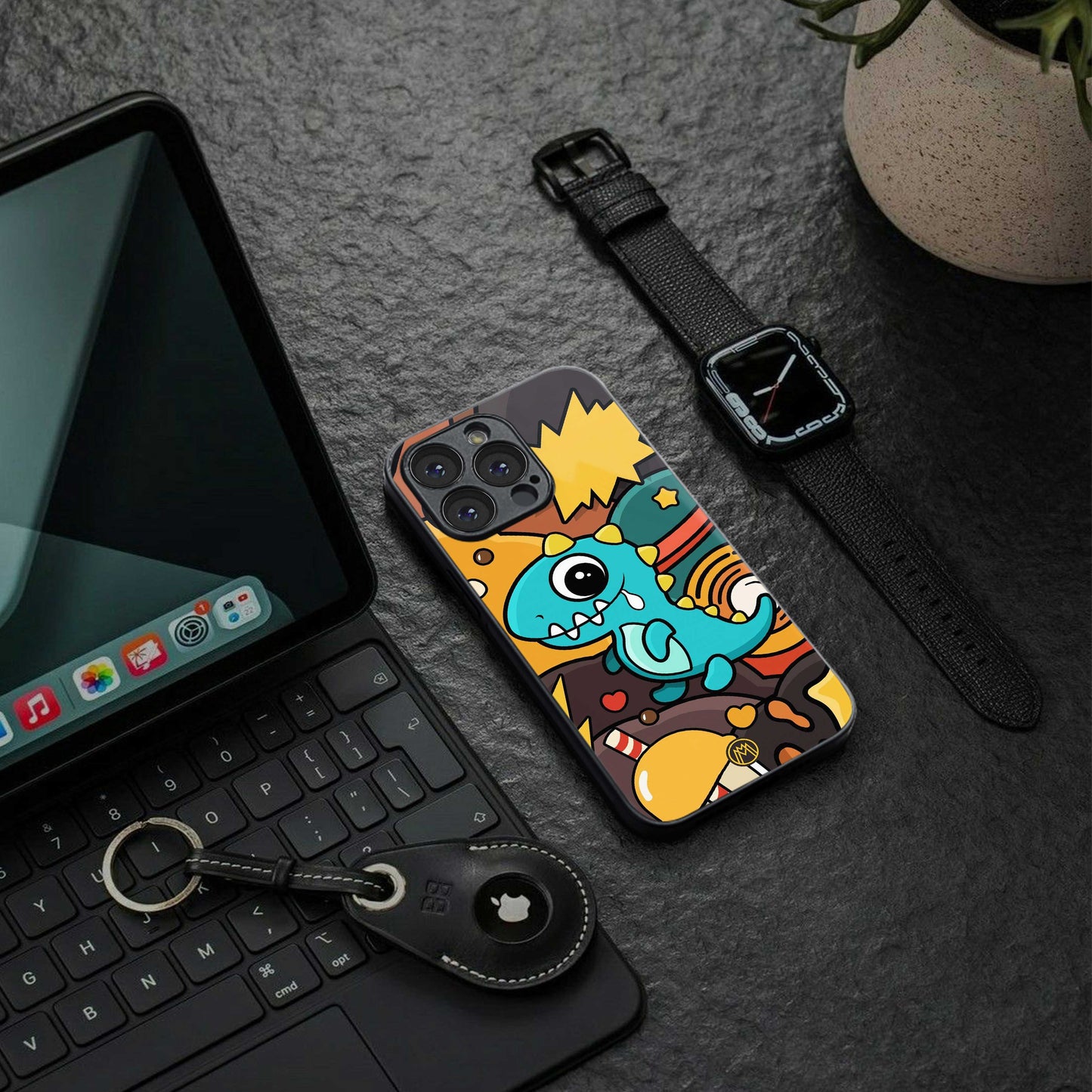 emerald green dinosaur back phone cover | glass case for iphone 16e