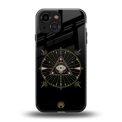evil eye mandala black back phone cover | glass case for iphone 13 mini