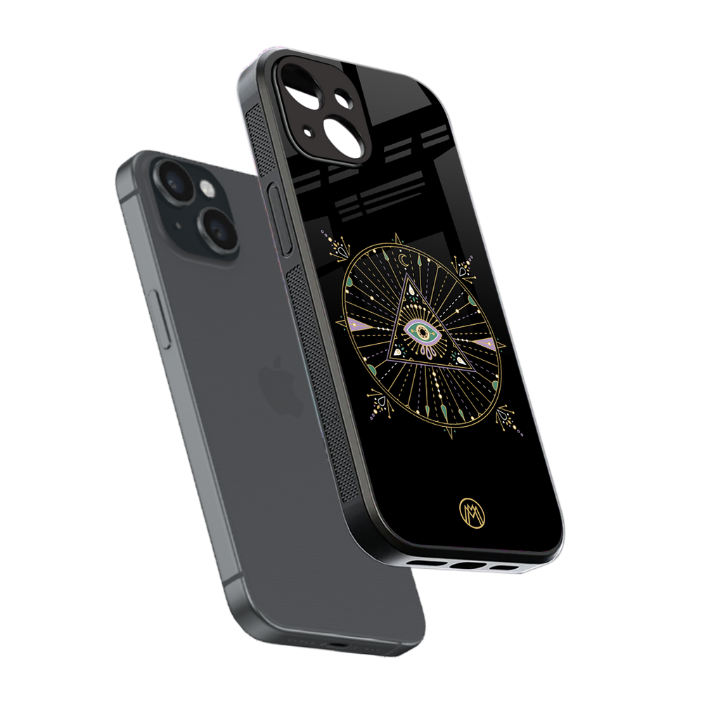 evil eye mandala black back phone cover | glass case for iphone 13 mini
