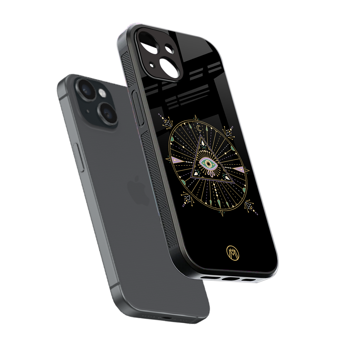 evil eye mandala black back phone cover | glass case for iphone 13 mini