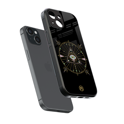 evil eye mandala black back phone cover | glass case for iphone 13 mini
