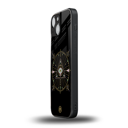 evil eye mandala black back phone cover | glass case for iphone 13 mini