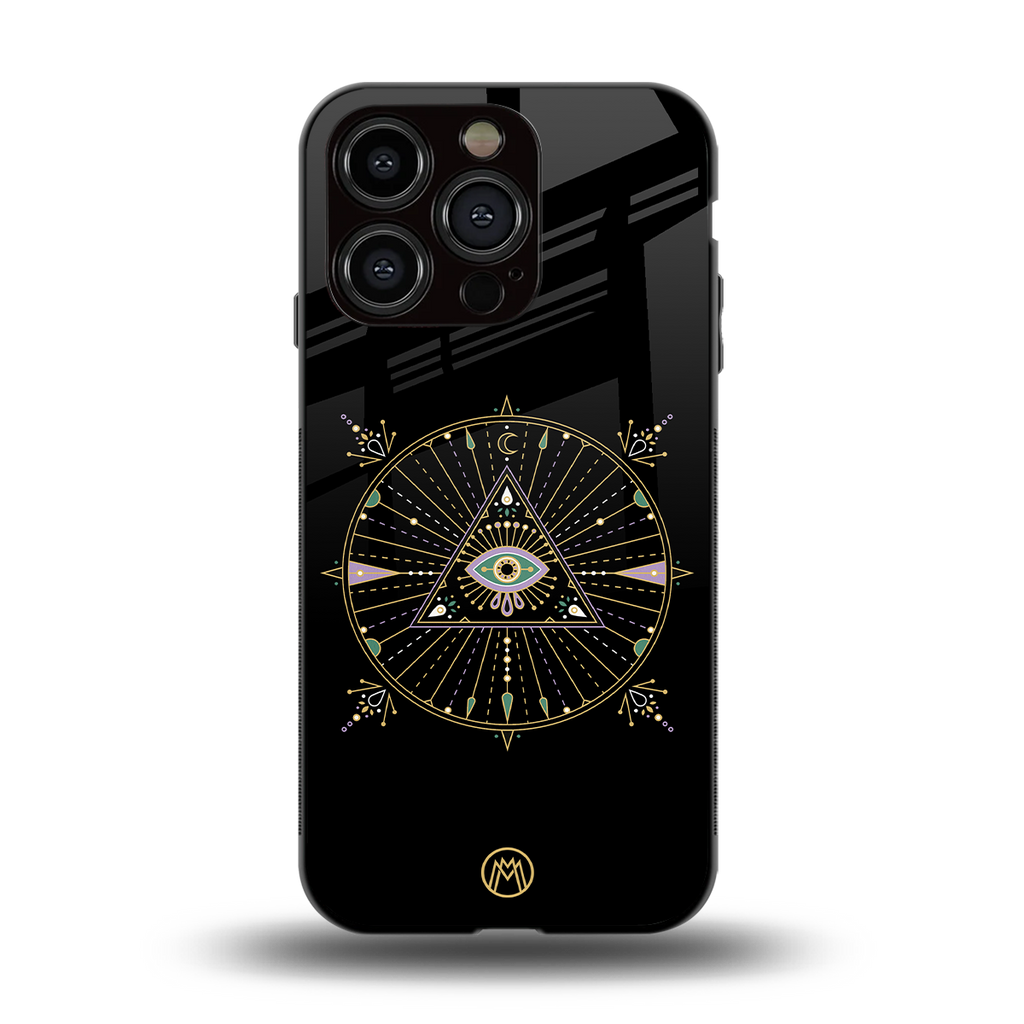evil eye mandala black back phone cover | glass case for iphone 13 pro