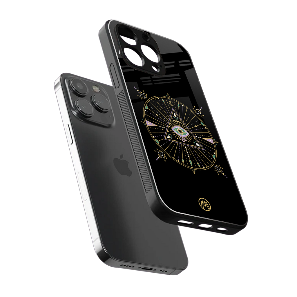 evil eye mandala black back phone cover | glass case for iphone 13 pro