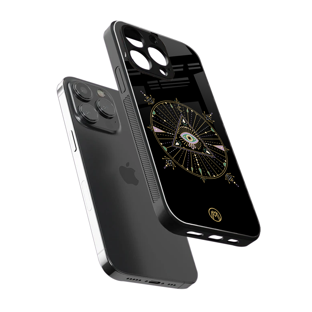 evil eye mandala black back phone cover | glass case for iphone 13 pro