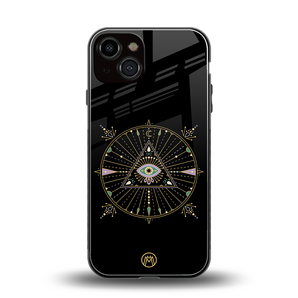 evil eye mandala black back phone cover | glass case for iphone 13