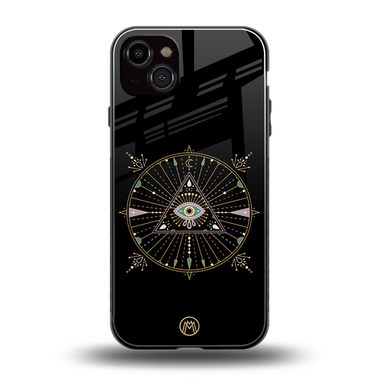 evil eye mandala black back phone cover | glass case for iphone 14 plus