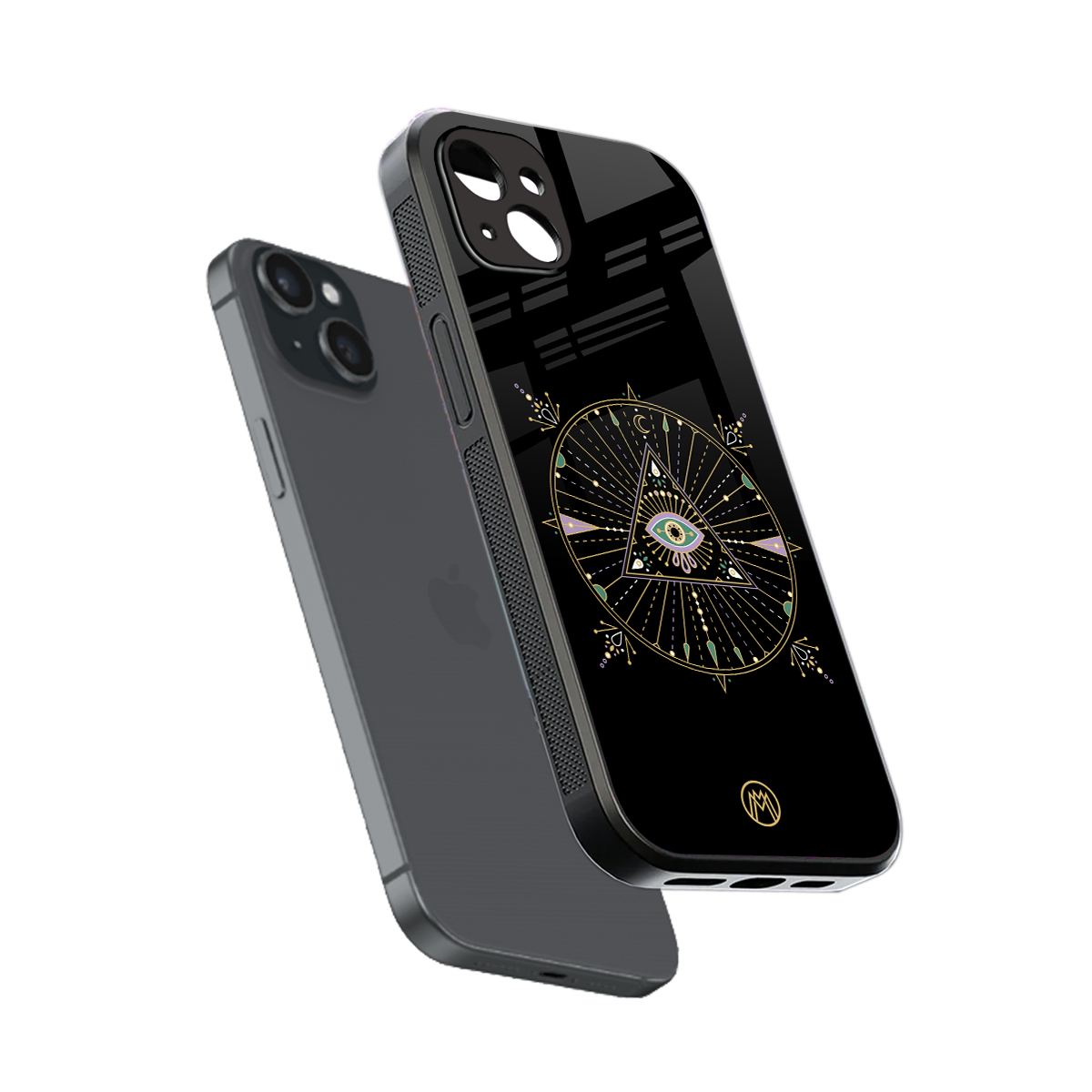 evil eye mandala black back phone cover | glass case for iphone 15 plus