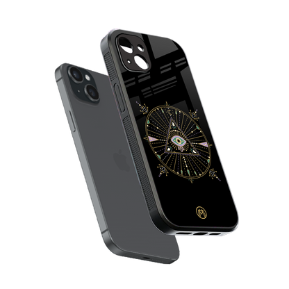 evil eye mandala black back phone cover | glass case for iphone 14 plus