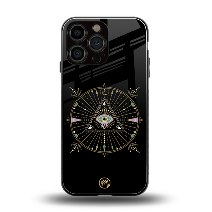 evil eye mandala black back phone cover | glass case for iphone 14 pro max