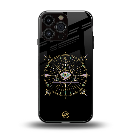 evil eye mandala black back phone cover | glass case for iphone 14 pro max