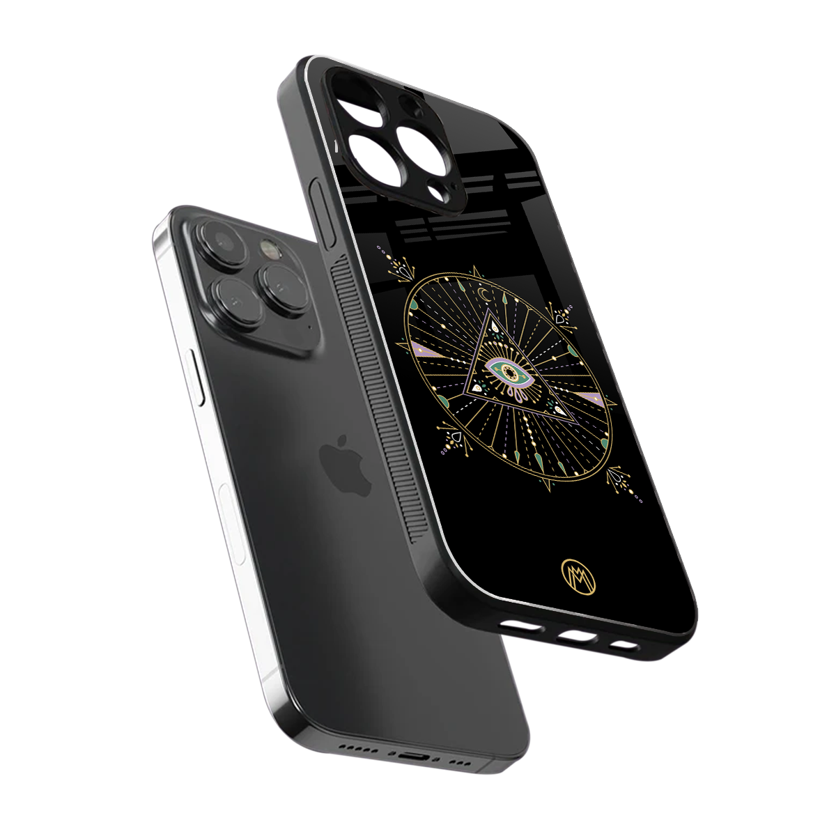 evil eye mandala black back phone cover | glass case for iphone 15 pro max