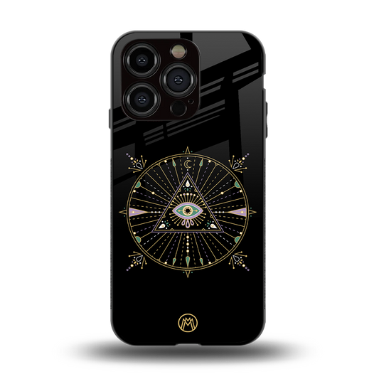 evil eye mandala black back phone cover | glass case for iphone 15 pro