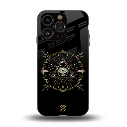 evil eye mandala black back phone cover | glass case for iphone 14 pro