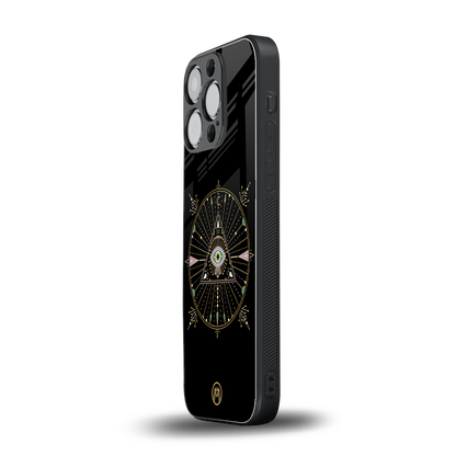evil eye mandala black back phone cover | glass case for iphone 15 pro