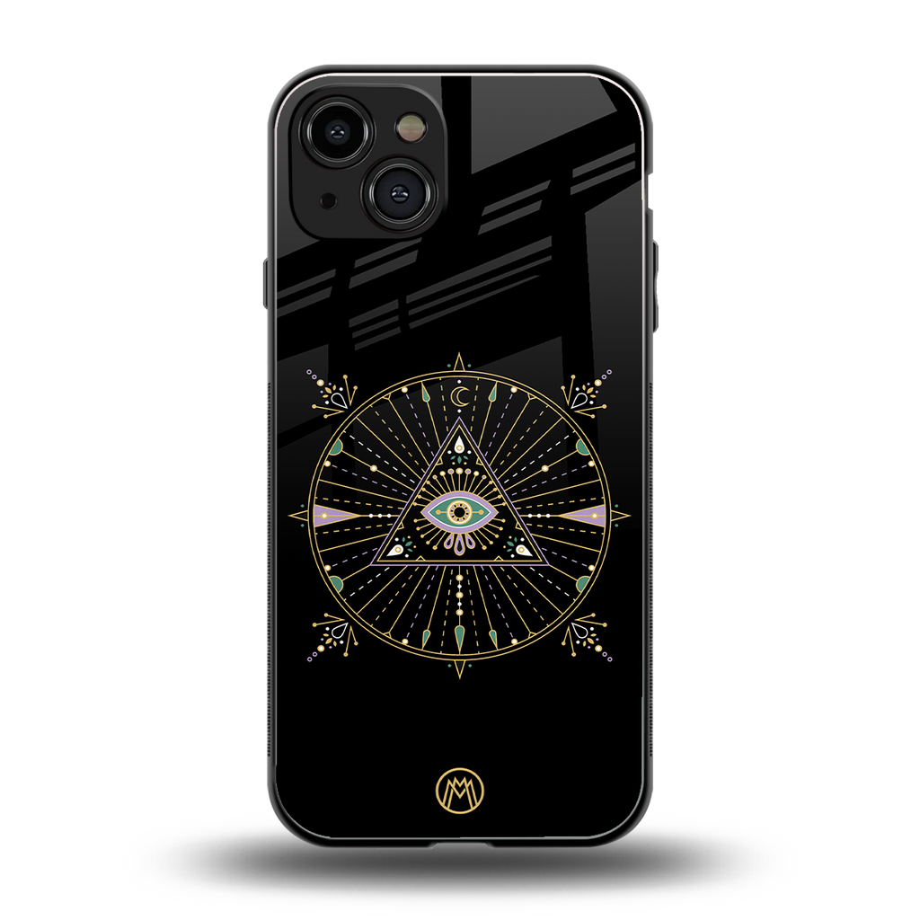 evil eye mandala black back phone cover | glass case for iphone 15