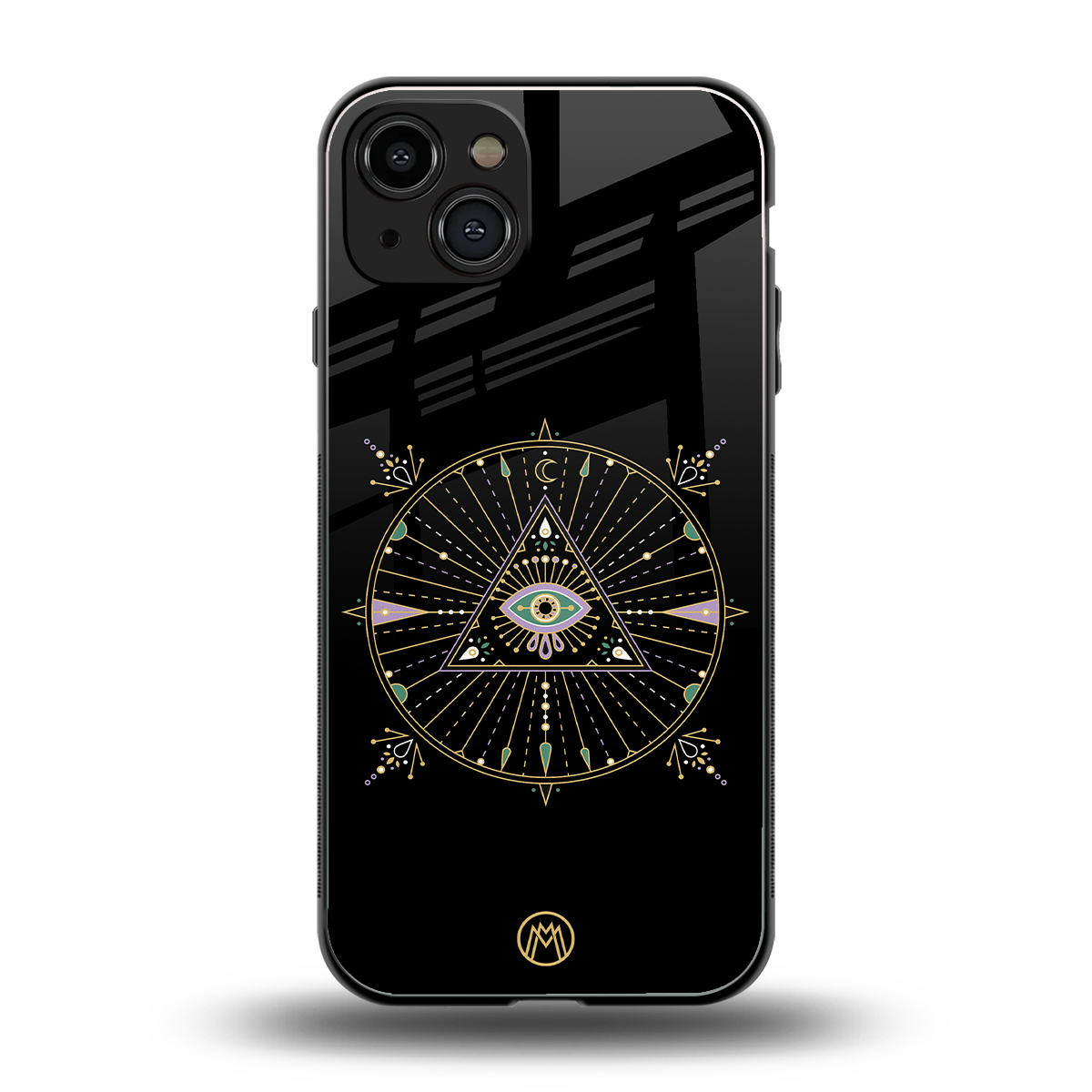 evil eye mandala black back phone cover | glass case for iphone 15