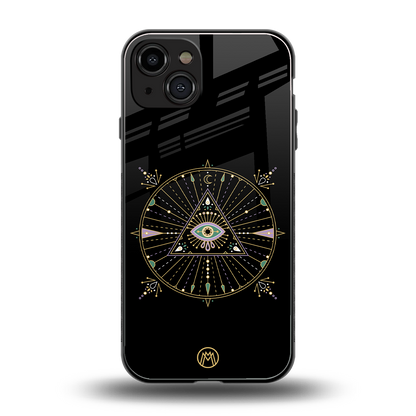 evil eye mandala black back phone cover | glass case for iphone 15
