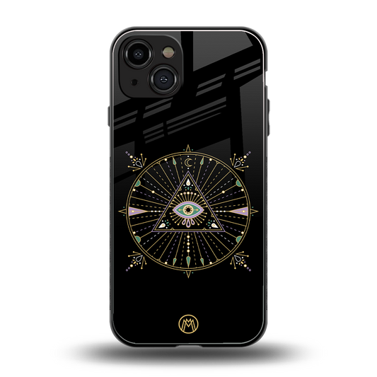 evil eye mandala black back phone cover | glass case for iphone 15