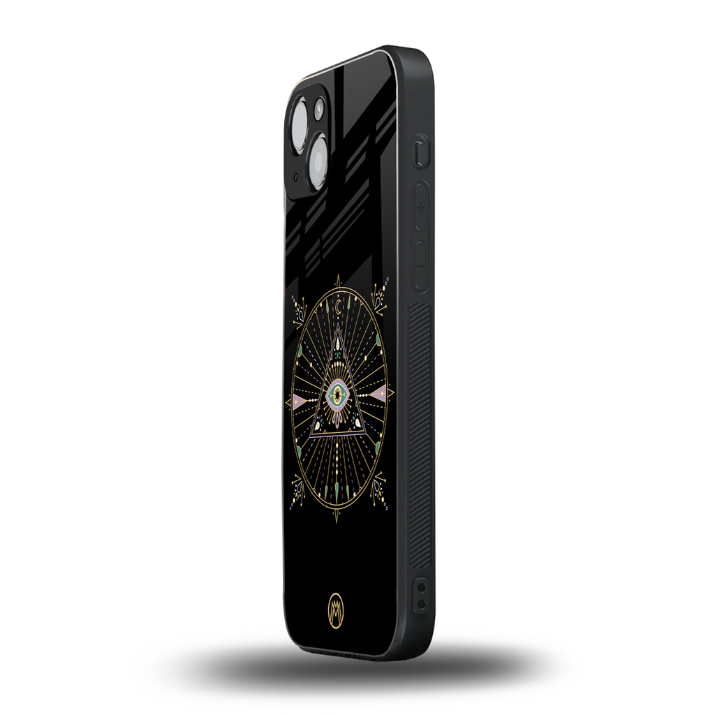 evil eye mandala black back phone cover | glass case for iphone 15