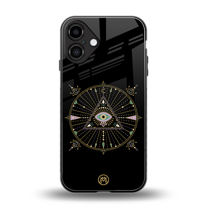 evil eye mandala black back phone cover | glass case for iphone 16 plus
