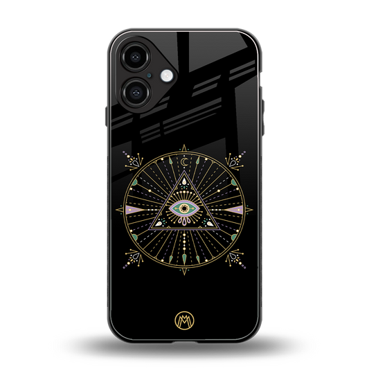 evil eye mandala black back phone cover | glass case for iphone 16 plus