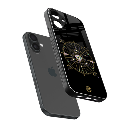evil eye mandala black back phone cover | glass case for iphone 16 plus