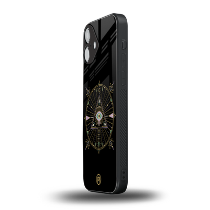 evil eye mandala black back phone cover | glass case for iphone 16 plus