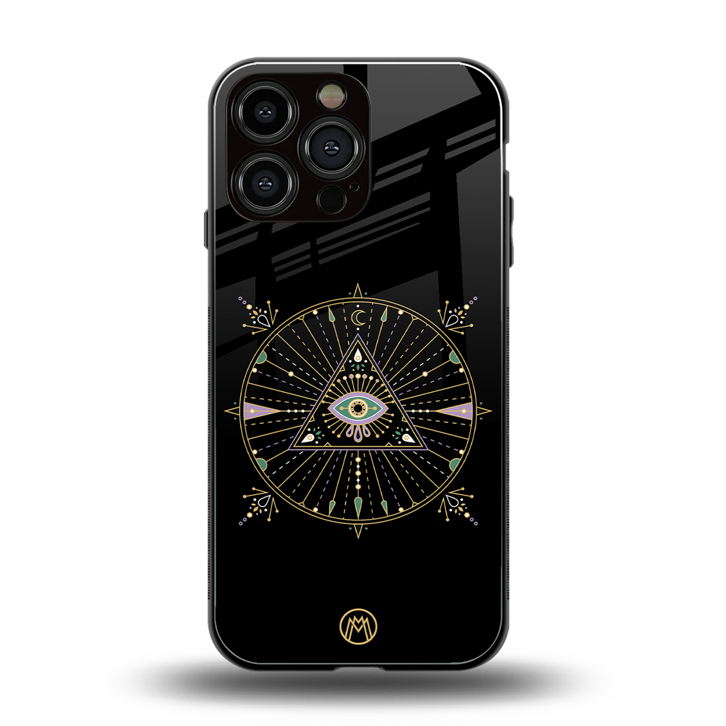 evil eye mandala black back phone cover | glass case for iphone 16 pro max