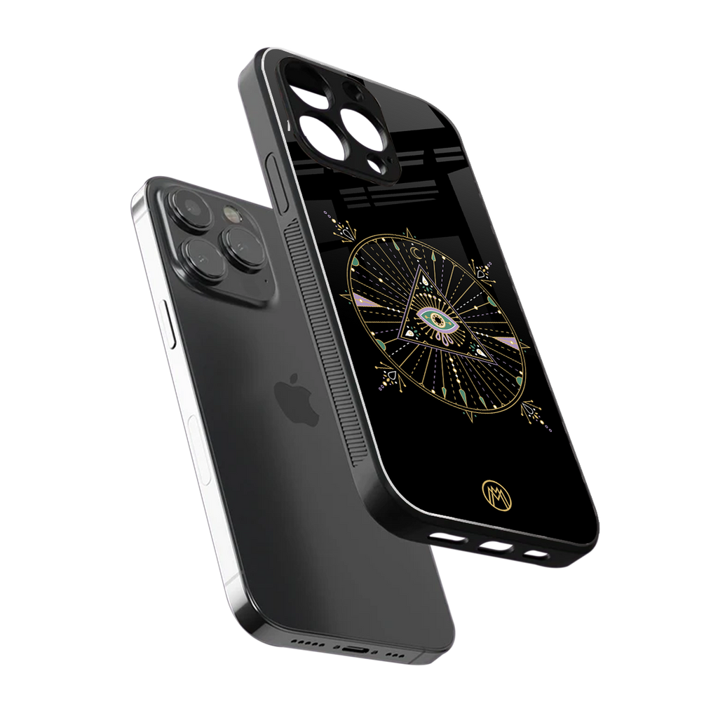 evil eye mandala black back phone cover | glass case for iphone 16 pro max