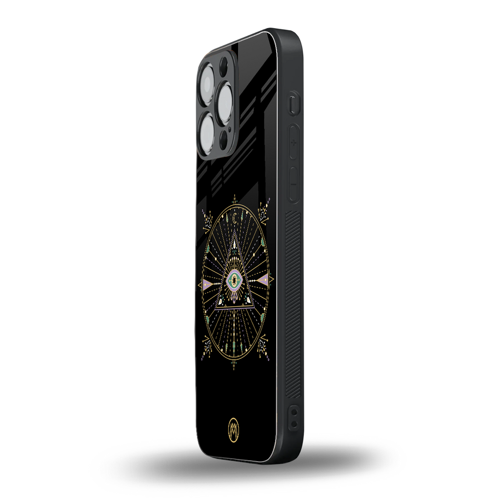 evil eye mandala black back phone cover | glass case for iphone 16 pro max