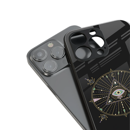 evil eye mandala black back phone cover | glass case for iphone 13 pro max