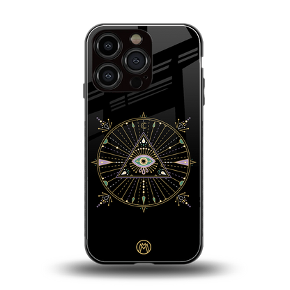 evil eye mandala black back phone cover | glass case for iphone 16 pro