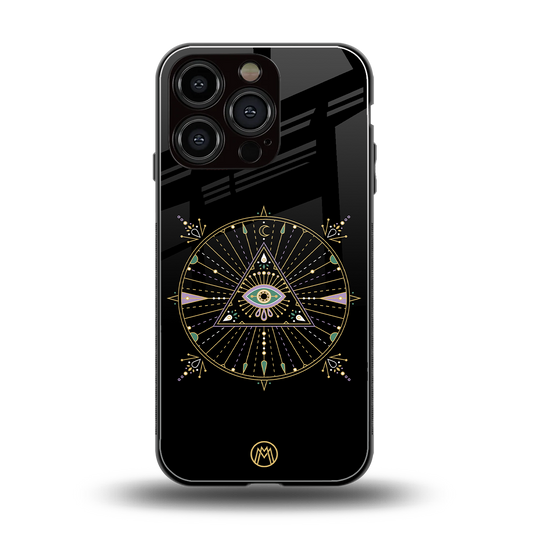 evil eye mandala black back phone cover | glass case for iphone 16 pro