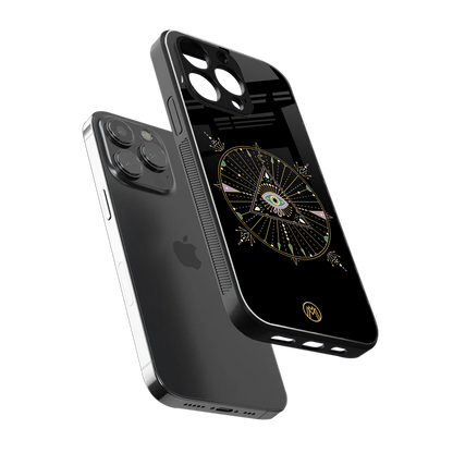 evil eye mandala black back phone cover | glass case for iphone 16 pro