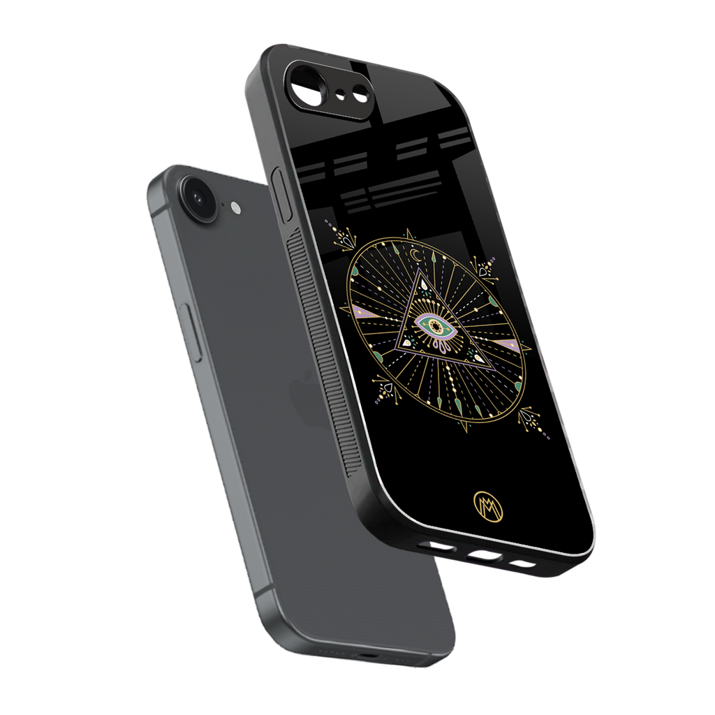 evil eye mandala black back phone cover | glass case for iphone 16e