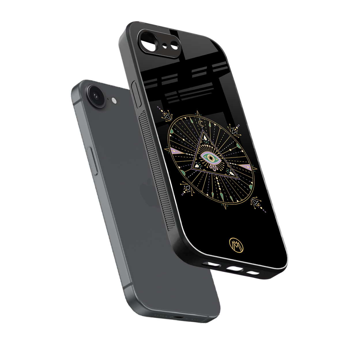 evil eye mandala black back phone cover | glass case for iphone 16e