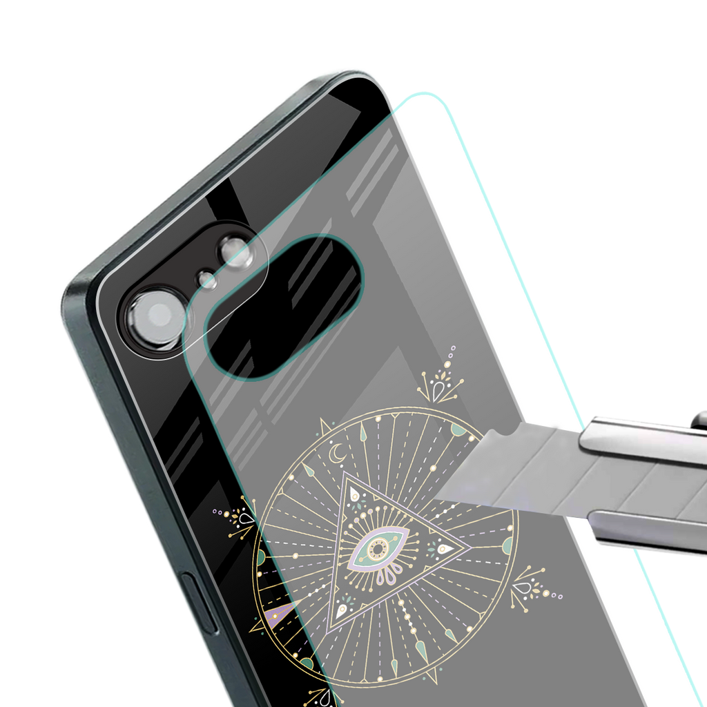 evil eye mandala black back phone cover | glass case for iphone 16e