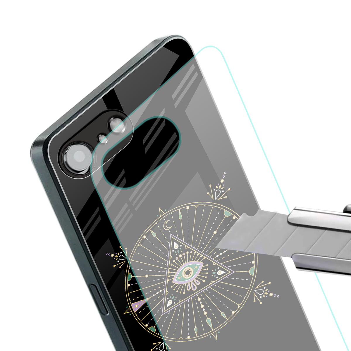 evil eye mandala black back phone cover | glass case for iphone 16e