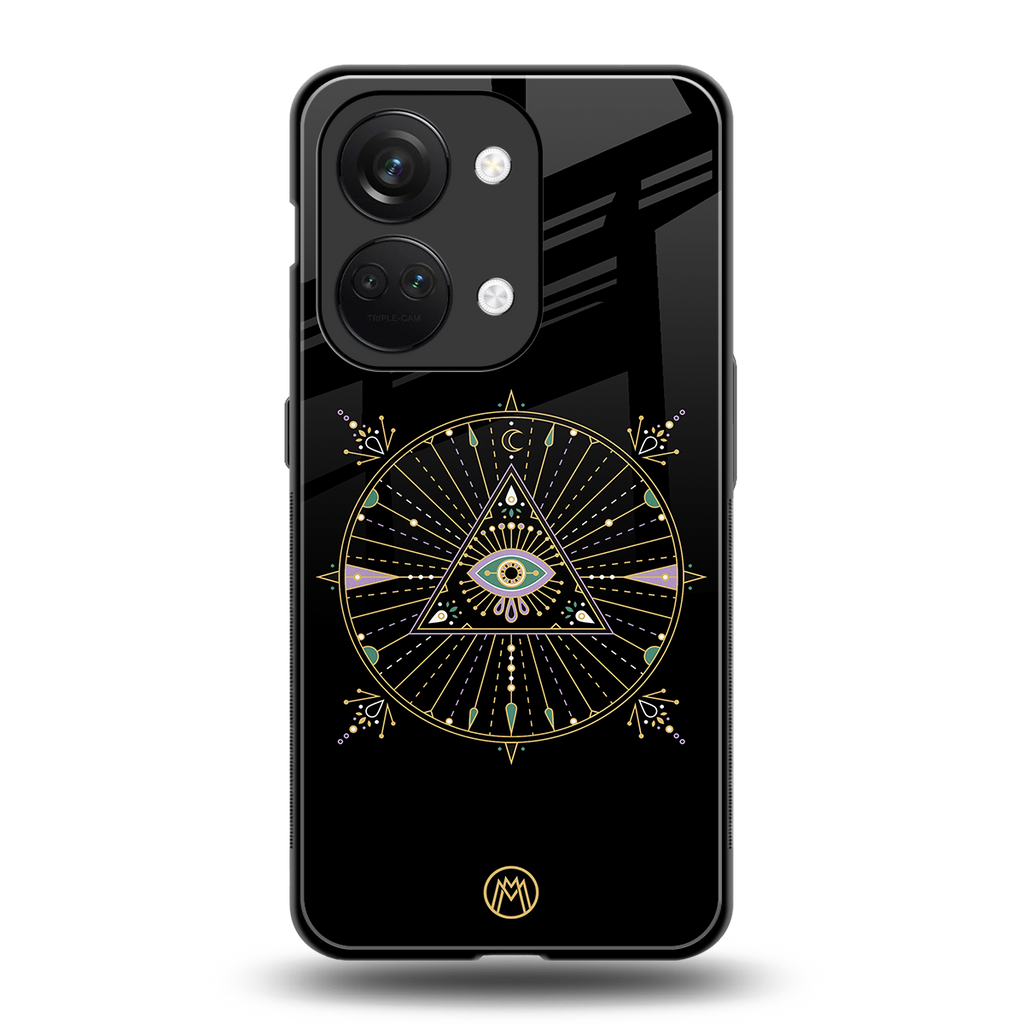 evil eye mandala black back phone cover | glass case for oneplus nord 3